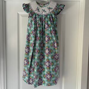 Dragonfly Smocked Boho Dress Size 6 Closet Nine Boutique 100% Cotton